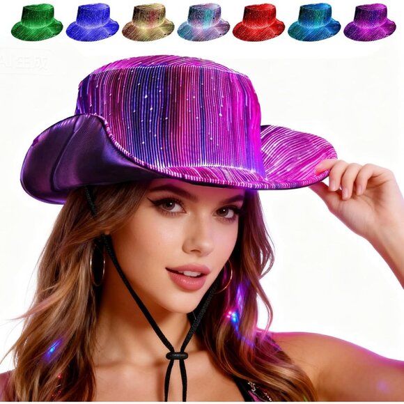Women's Led Light Up Bucket Hat With 7 Color Modes & Rave Party Cowgirl Hat - Picture 1 of 6
